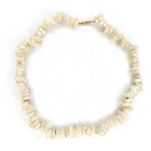 Vintage Puka Shell MOP Nugget Necklace Ivory Barrel Clasp Surfer Beach Hawaii